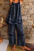 Ole Bubble Cotton Bandana Wide Leg Pant Navy